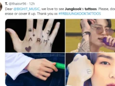 BTS ARMY is enraged at the Korean company for removing Jungkook’s tattoo; the photo was later reinstated.