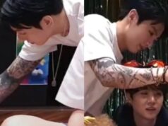 When a fan claims that Jungkook ignores them, V of BTS responds by claiming that he has a friendship tattoo on his butt.