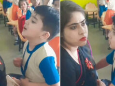 A child is seen embracing and apologizing to his teacher in a viral video.