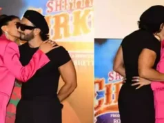 Ranveer Singh and Deepika Padukone share a kiss of love at the ‘Current Laga Re’ song launch