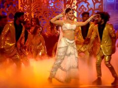 Urvashi Rautela sets the stage on fire with her performance with Boss Party at Santosham Awards.