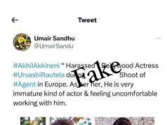 Urvashi Rautela who is going to be seen with Akhil Akkineni in ‘Agent’ files a DEFAMATION CASE against film critic Umair Sandhu over baseless allegations