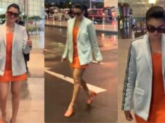 Urvashi Rautela Channels Her Inner Boss Lady Vibes In Orange Mini Dress Along With Blazer As She Gets Spotted At The Mumbai Airport