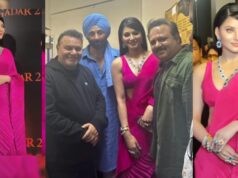 Urvashi Rautela Steals the Show in Barbie Pink Saree At The Gadar 2 Special Screening