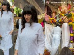 Giorgia Andriani Serves Desi Kudi Vibes In A White Chikankari Salwar Suit As She Visits Lalbaugh Cha Raja