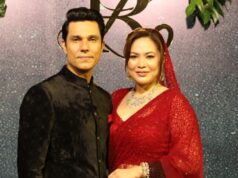Randeep Hooda and Lim Laishram look great together at the reception in Mumbai.