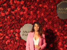 Veronica Vanij is a sight to behold in a pink striped pantsuit at Anand Pandit’s birthday bash, netizens are in awe for real