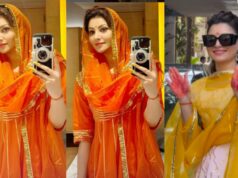 Fans Get Amazed As Urvashi Rautela Radiant Elegance In An Orange Salwar Suit For First Day New House Opening Pooja