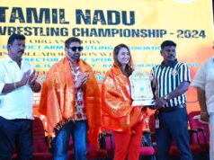 Parvin Dabas is bestowed with a special honour, inaugurates the Armwrestling table at Tamil Nadu State Armwrestling Championship 2024 as special guest