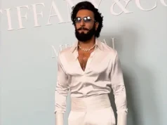 Ranveer Singh looks eye-catching in white satin at Tiffany’s store launch.